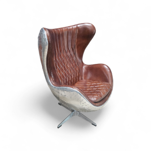 Vintage Design Schalensessel Aluminium Echtleder mit Wippfunktion dunkelbraun, Clubsessel, Lounge Sessel