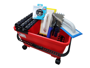 Fliesen-Wascheimer-Set-2  24 Liter,  3-fach Rollenaufsatz mit Fugbrett, Schwammbrett, Diamtscheibe & Edelstahl-Zahnkelle 10mm