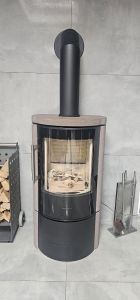 HWAM Kaminofen 3640m schwarz Natursteinverkleidung Rosewood (IHS Smart Control) - gebrannter Ausstellungsofen, Rauchabgang  oben