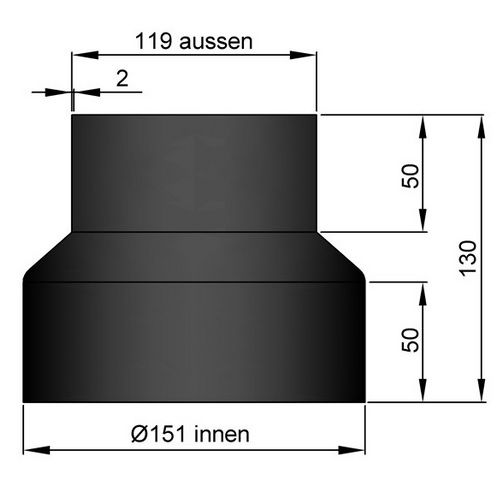 Reduzierung Reduktion Ofenrohr DN 150 120 mm schwarz Rauchrohr Kamin 
