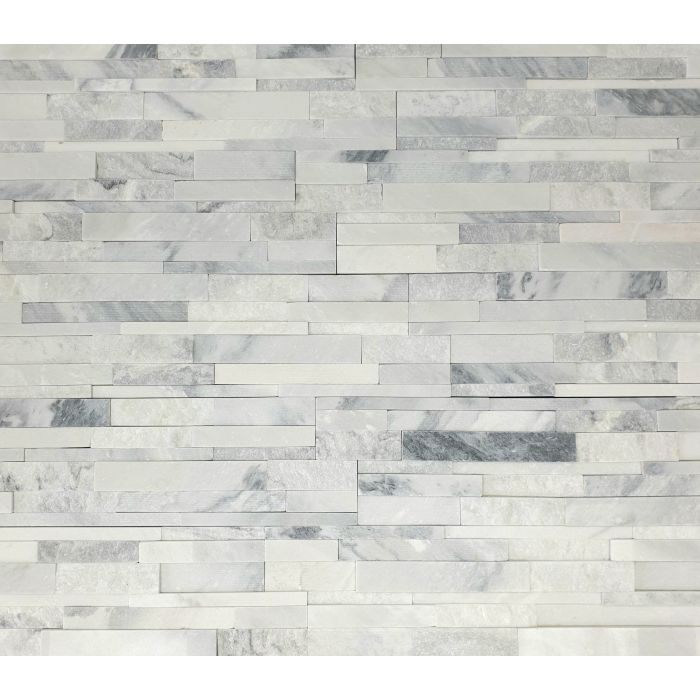 Naturstein-Riemchen 15 x 55 cm Weiß mit Marmor-Elementen