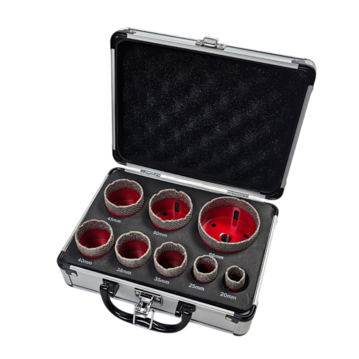 Matrix Diamant-Bohrkronen-Set 8-teilig, Ø20/25/35/38/40/45/50/68 mm inkl. Koffer, für Fliesen Porzellan Keramik Marmor Granit