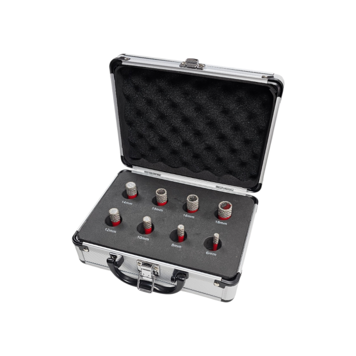 Matrix Diamant-Bohrkronen-Set 8-teilig, Ø 6/8/10/12/14/15/16/18 mm inkl. Koffer, für Fliesen Porzellan Keramik Marmor Granit