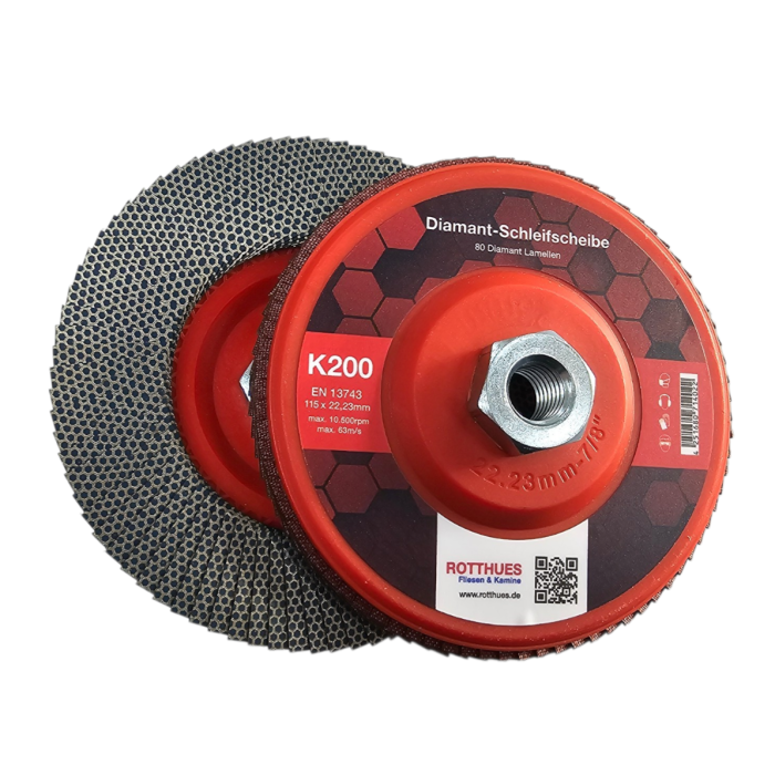 Diamant-Schleifscheibe K200 | Lamellenscheibe (80 Diamant-Lamellen) – für Fliesen, Keramik, Naturstein, Feinsteinzeug, Beton