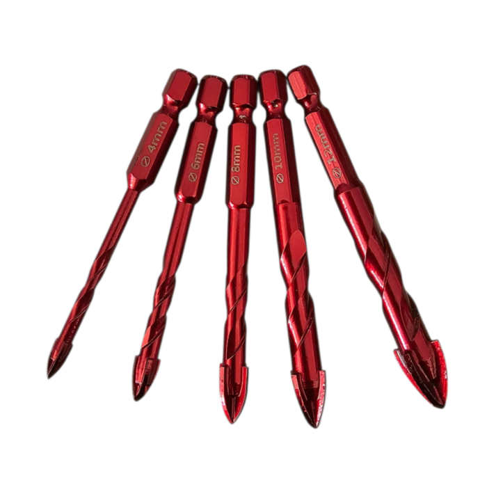 Fliesenbohrer-Set 5-teilig (Ø 4/6/8/10/12 mm) für Fliesen, Feinsteinzeug, Keramik, Granit, Marmor, Naturstein