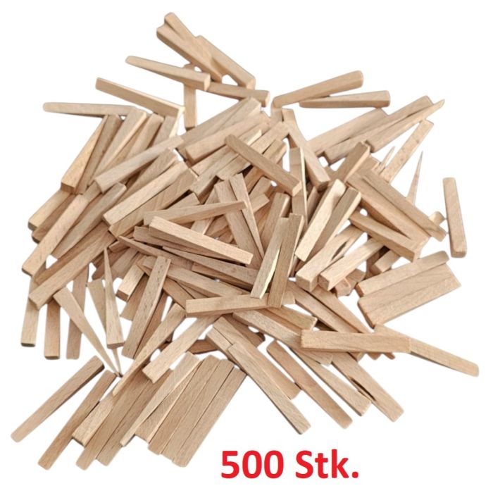Buchenholzkeile 500 Stück – Fliesenkeile 54x7 mm (0–8 mm) im Kunststoffkasten | Rotthues