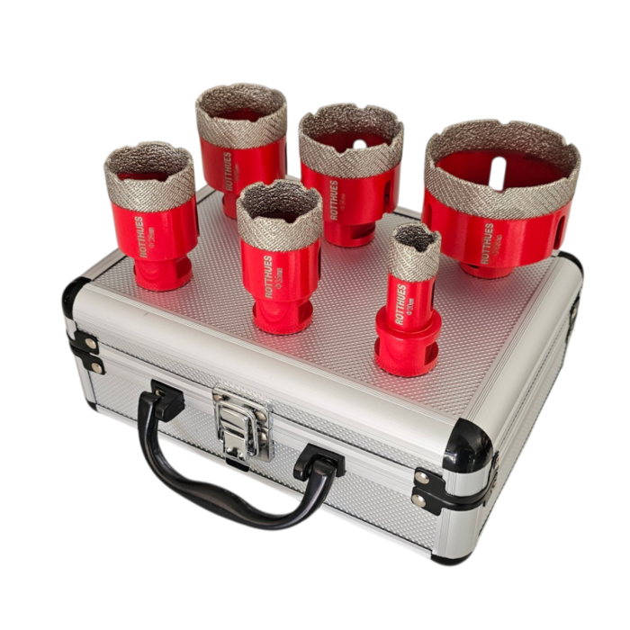 Matrix Diamant-Bohrkronen-Set 6-teilig, Ø 20/35/38/45/50/68 mm inkl. Koffer, für Fliesen Porzellan Keramik Marmor Granit