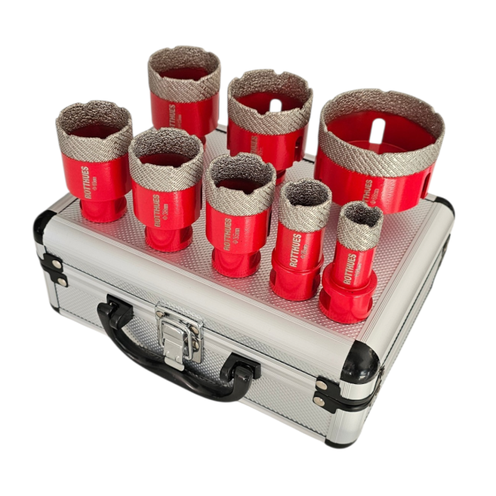 Matrix Diamant-Bohrkronen-Set 8-teilig, Ø20/25/35/38/40/45/50/68 mm inkl. Koffer, für Fliesen Porzellan Keramik Marmor Granit