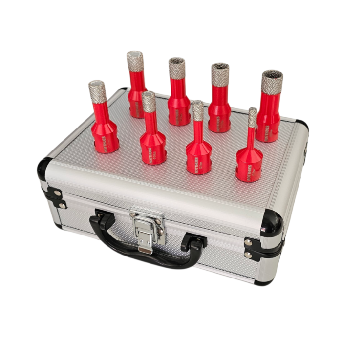 Matrix Diamant-Bohrkronen-Set 8-teilig, Ø 6/8/10/12/14/15/16/18 mm inkl. Koffer, für Fliesen Porzellan Keramik Marmor Granit