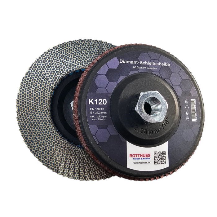 Diamant-Schleifscheibe K120 | Lamellenscheibe (80 Diamant-Lamellen) – für Fliesen, Keramik, Naturstein, Feinsteinzeug, Beton