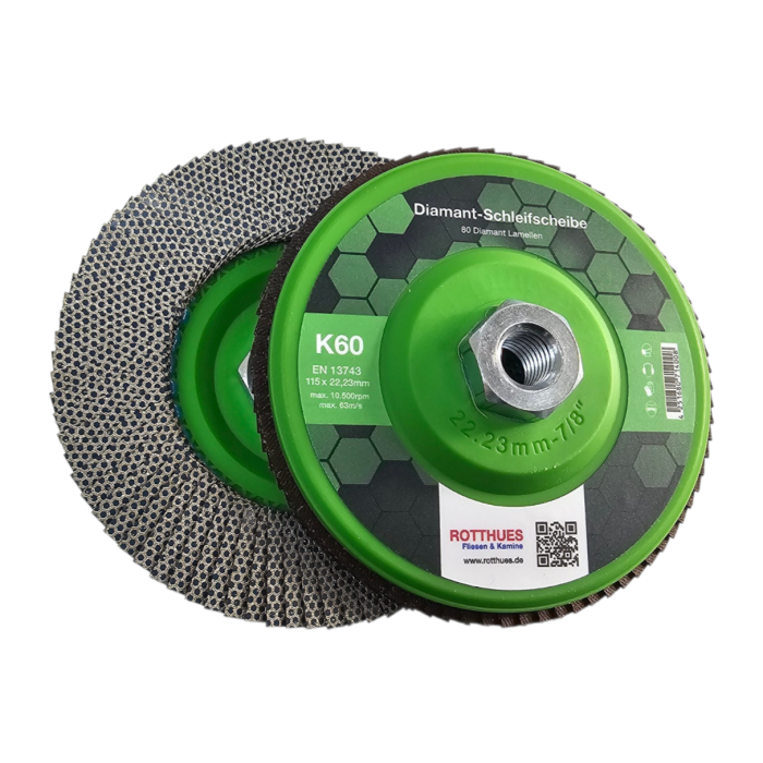 Diamant-Schleifscheibe K60 | Lamellenscheibe (80 Diamant-Lamellen) – für Fliesen, Keramik, Naturstein, Feinsteinzeug, Beton