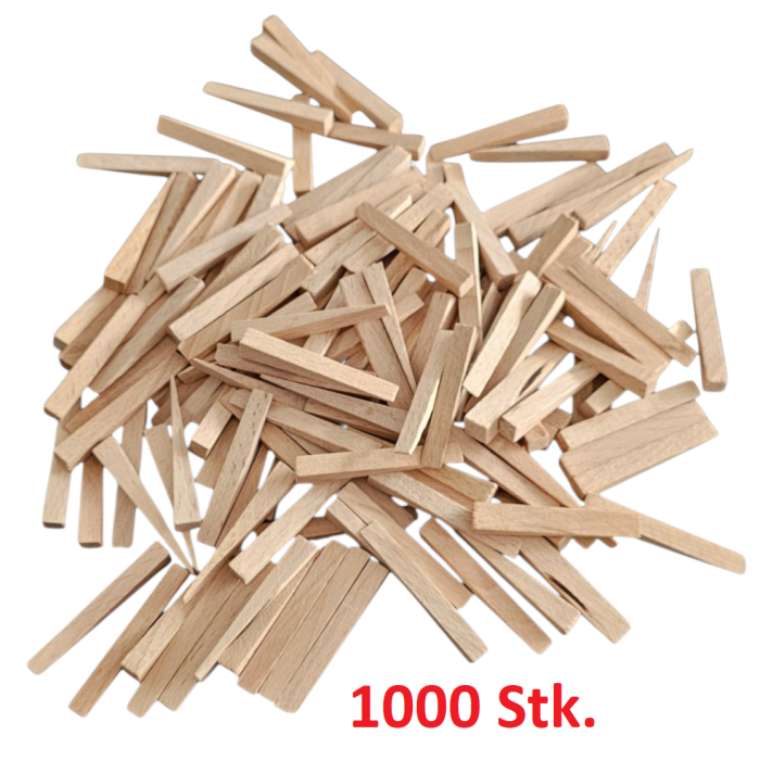 Buchenholzkeile 1000 Stück – Fliesenkeile 54x7 mm (0–8 mm) im Kunststoffkasten | Rotthues
