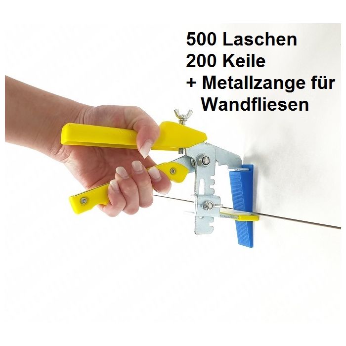 Wandfliesen-Set L blau 2,5 mm Fugenbreite Nivelliersystem für Fliesenstärke von 3-12 mm Zange gelb