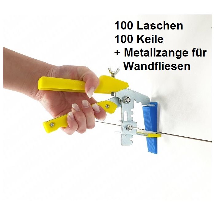 Wandfliesen-Set S blau 2 mm Fugenbreite Nivelliersystem für Fliesenstärke von 3-12 mm Zange gelb